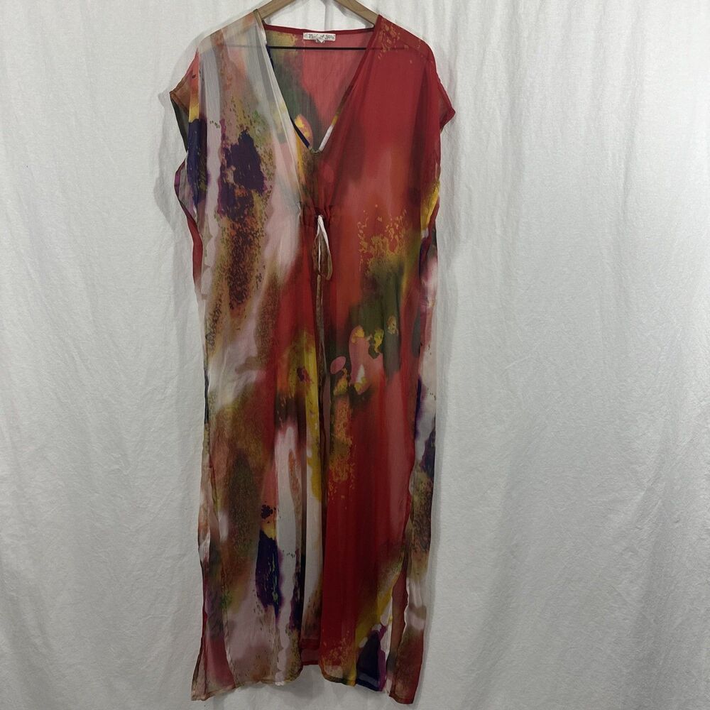 Michael Stars Sheer Colorful Kaftan Kimono Beach Swim Cover-up Womens Sz O/S